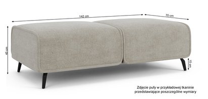 Rumbia L-shaped corner sofa with sleeping function with Storm 99 pouf, black legs, right-hand side