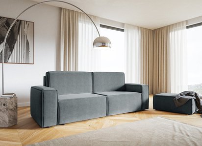 Copertino three-seater sofa bed, grey, hydrophobic velvet