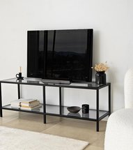 Pervery TV cabinet 130 cm with glass shelves black