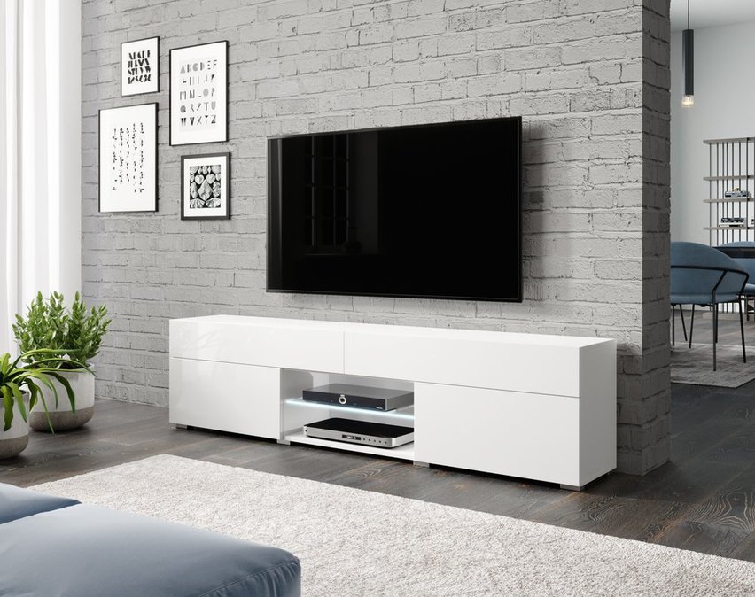 Bangie TV cabinet 180 cm with drawers matt white/glossy white (Lighting: No)