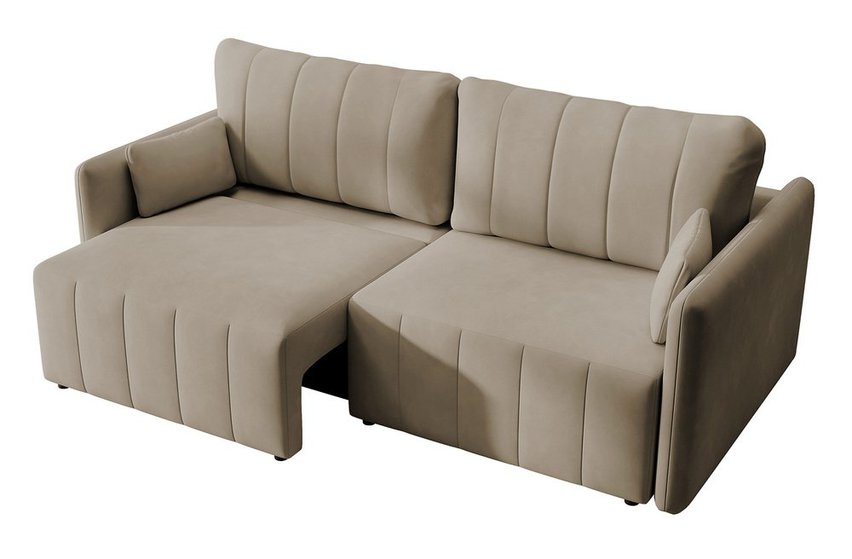 Pierre foldable corner sofa with storage, beige, water-repellent velvet