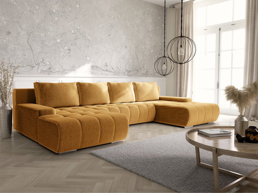 Corner sofa with sleeping function Magliano U-shaped with storage Poso 01 corduroy