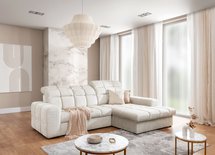 Corner sofa with sleeping function Luglo L-shaped with container and adjustable headrests Cremona 01 chenille right-hand side