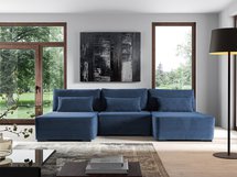 Moduliano U-shaped corner sofa with sleeping function with storage, universal, navy blue corduroy