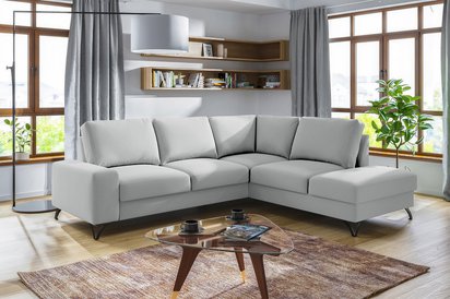 Corner sofa with sleeping function Bewello L-shaped with side and container Matt Velvet 83 easy-cleaning hydrophobic velour right-hand side