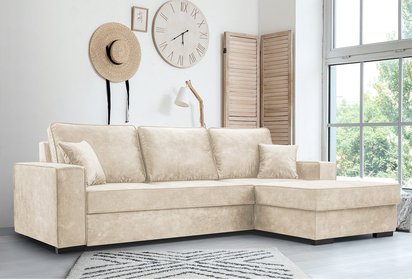 Corner sofa with sleeping function Pazzano L-shaped with container Palladium 02 right-hand side