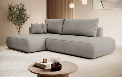 Foggi Magic Velvet 2210 L-shaped corner sofa with sleeping function with a container in hydrophobic velor fabric, left-hand side