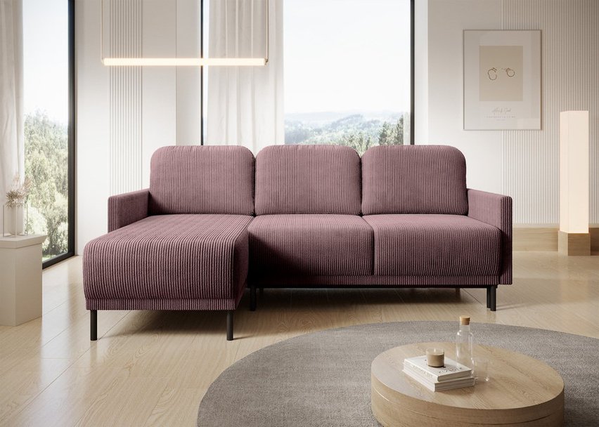 Hamiel L-shaped extendable corner sofa with container universal Poso 27 corduroy