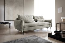 Pikada sofa bed with sleeping function and bedding container, cream velvet