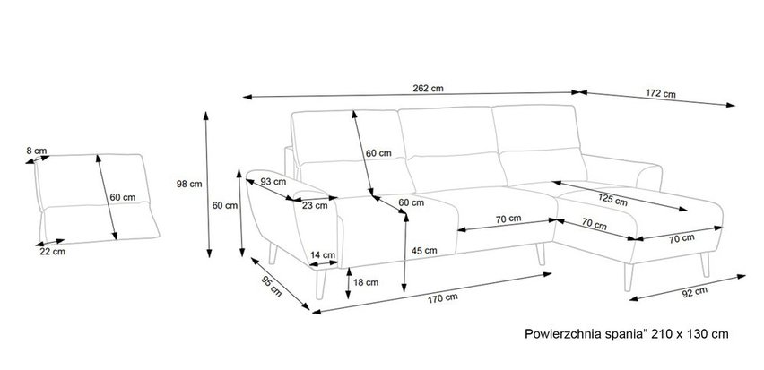 Moon corner sofa bed (Fabric: Monolith 77, Side: Right)