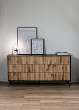 Bello six-drawer chest of drawers, wotan oak, with black legs