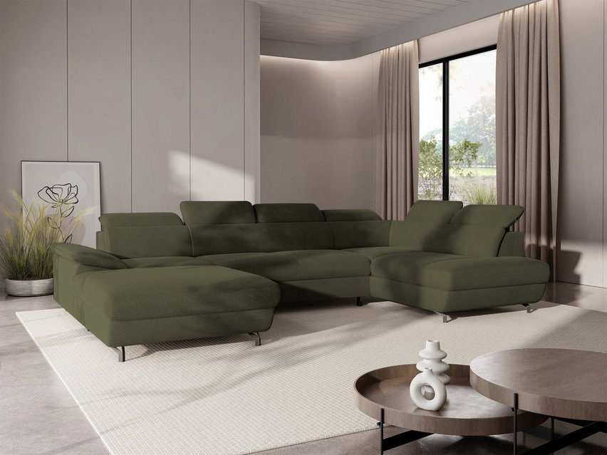 Corner sofa with sleeping function Lambo U-shaped Castel 39 with container, black legs, right-hand side