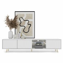 Bello TV cabinet with lamella fronts, 175 cm, white, LED, with gold legs