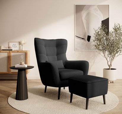 Fauteuil lounge Vence Lincoln 100 avec repose-pieds, pieds noirs