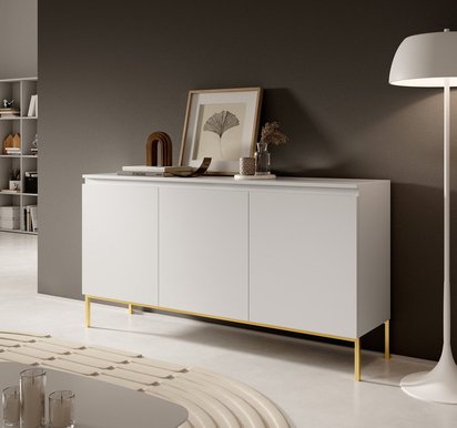 Bemmi three-door chest of drawers, 150 cm, white with gold legs