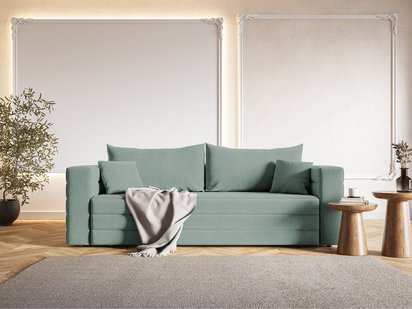 Three-seater sofa Lilla Amon 27 with a container in hydrophobic velor fabric, black legs