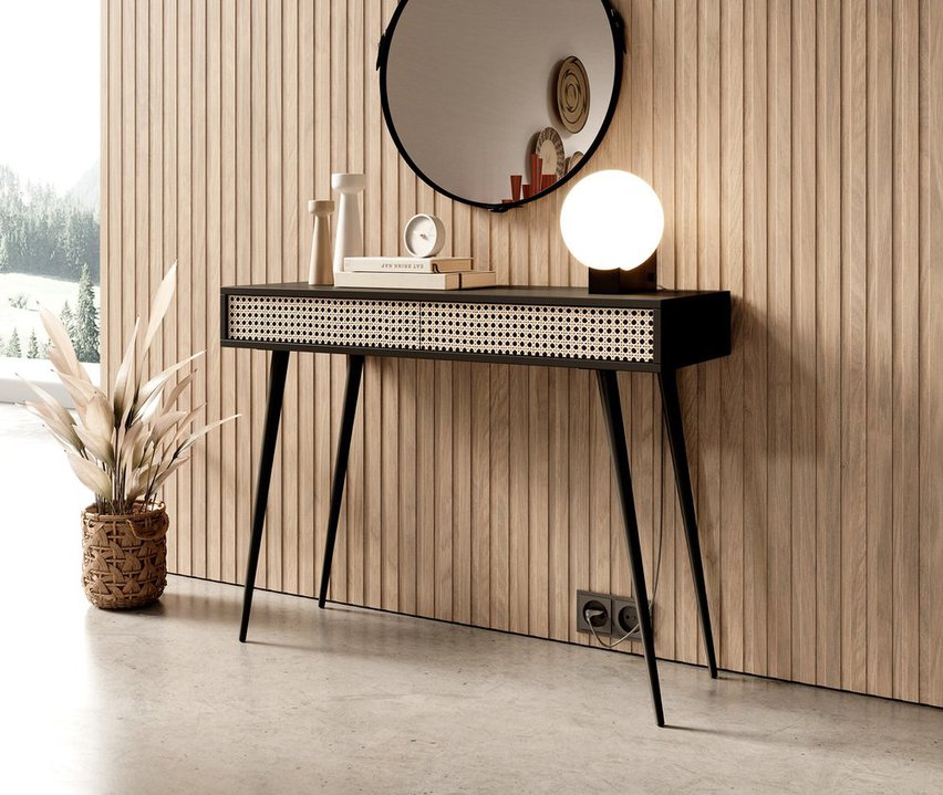 Bello dressing table, 104 cm, Viennese braid, with black legs