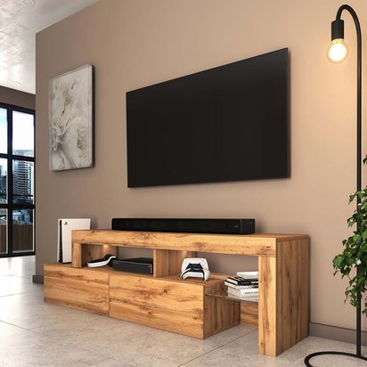 Asymmetrical TV cabinet Asten 172 cm wotan oak (Lighting: Yes)