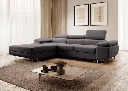 Ganta L-shaped corner sofa with sleeping function with container Castel 93, easy-to-clean velvet, left-hand side