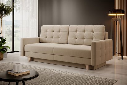 Verat three-seater sofa with storage, beige velvet, easy to clean