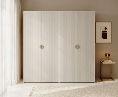 Armoire Moonir quatre portes avec deux tringles, étagères 200 cm Gris beige