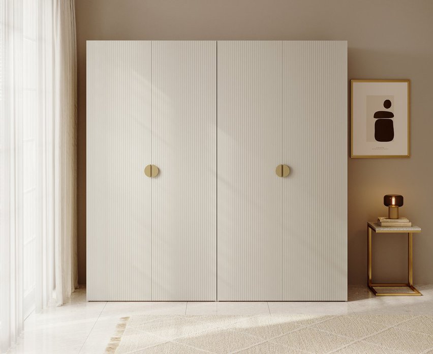 Moonir four-door wardrobe with two rails, shelves 200 cm Grey beige