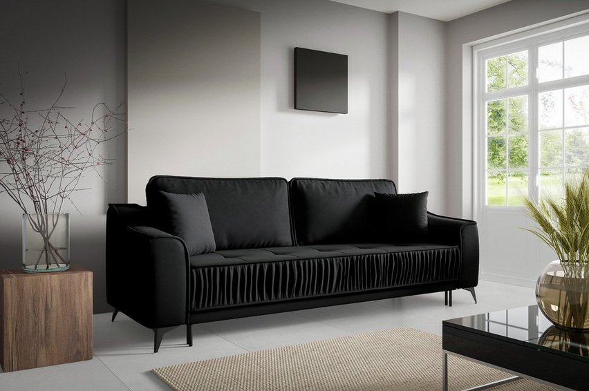 Louisos three-seater sofa bed with storage, black, hydrophobic