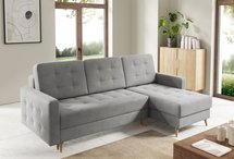 Corner sofa with sleeping function Halvad L-shaped Amon 09 with container hydrophobic velvet universal