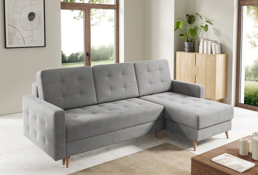 Corner sofa with sleeping function Halvad L-shaped Amon 09 with container hydrophobic velvet universal