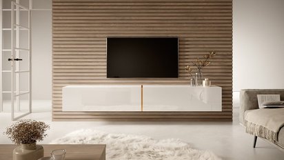 Bisira TV cabinet, 200 cm, white with gold insert