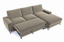 Corner sofa with sleeping function Bewello L-shaped with storage Matt Velvet 09 easy-cleaning hydrophobic velvet right-sided