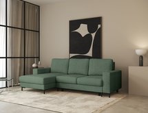 Mokpeo L-shaped corner sofa with sleeping function with two containers on black legs Sorella 34 chenille left-hand side