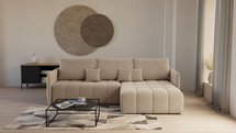 Boquete L-shaped corner sofa with sleeping function with storage, universal beige, in easy-clean fabric