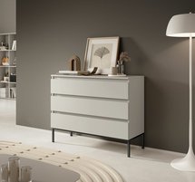 Bemmi three-drawer chest of drawers, beige with black legs