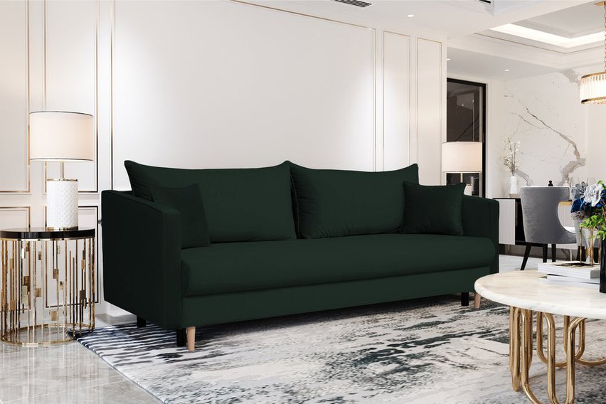 Merauke three-seater sofa bed with storage, bottle green velvet