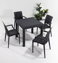 Valries garden set, four-seater table and chairs with armrests, anthracite technorattan