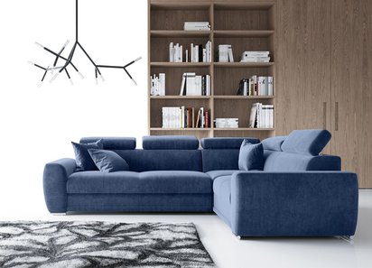 Corner sofa bed Danles L-shaped with five adjustable headrests and a container, right side (Fabric: Element 13)