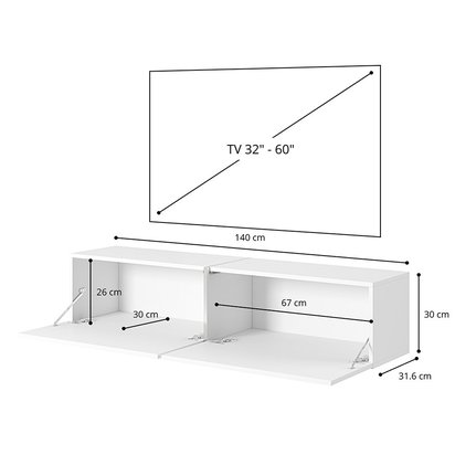 Bisira TV cabinet, 140 cm, white Egger marble with gold insert