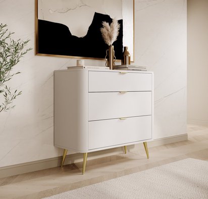 Oval chest of drawers with three drawers, 92 cm, white