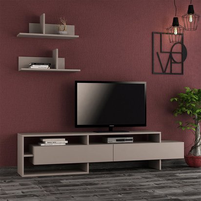 Lotero mocca TV cabinet with two wall shelves