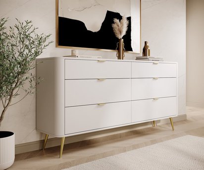 Oval chest of drawers with six drawers, 172 cm, white