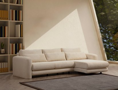 Bellines L-shaped corner sofa right side beige corduroy