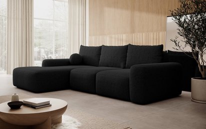 Carnos L-shaped corner sofa with sleeping function, ball, single cushions Melody 15 left-hand chenille