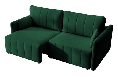 Pierre fold-out corner sofa with storage, dark green, hydrophobic velvet