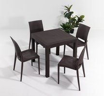 Valries garden set, four-seater table and chairs, brown technorattan