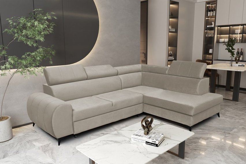 Corner sofa with sleeping function Dulia L-shaped legs black (Fabric: Trinity 03, Side: Right)