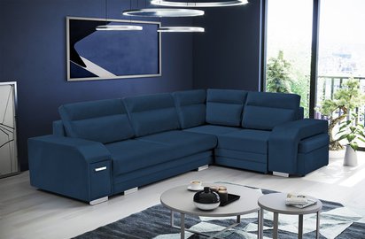 Umill L corner sofa bed with bar and pouffe (Fabric: Monolith 77, Side: Right)