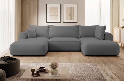 Ovo U-shaped corner sofa with sleeping function with container Castel 93, easy-to-clean velvet, right-hand side