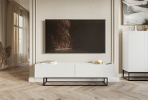 Veldio TV cabinet with milled front 175 cm White with black legs