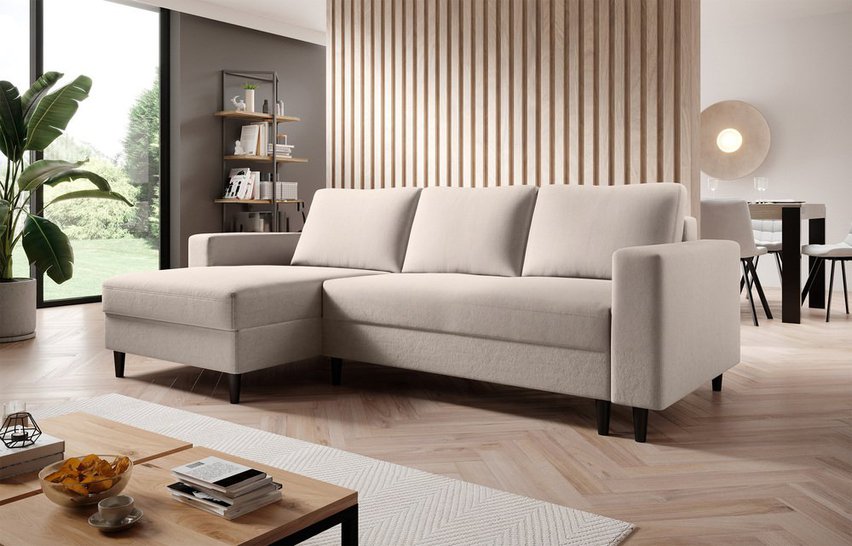 Corner sofa with sleeping function Nalika L-shaped with container (Fabric: Salvador 01, Side: Left)